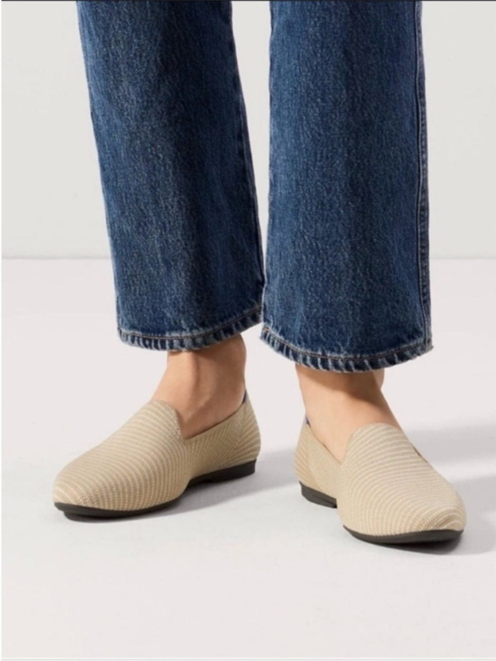 Rothy's Beige Knit Flats with Blue Heel Trim - Picture 7 of 15